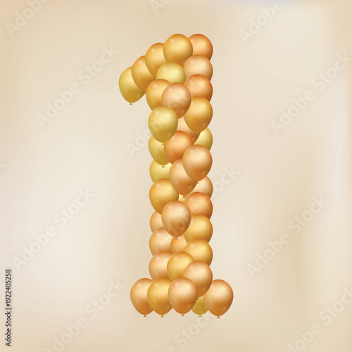 Number 1 from gold balloons, for celebration, birthday
