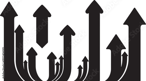 Black Arrows Pointing Upward in Various Sizes and Directions