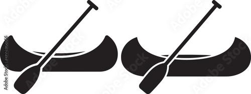 Black silhouettes of two canoes with paddles, symbolizing adventure, exploration, and outdoor recreation on water.