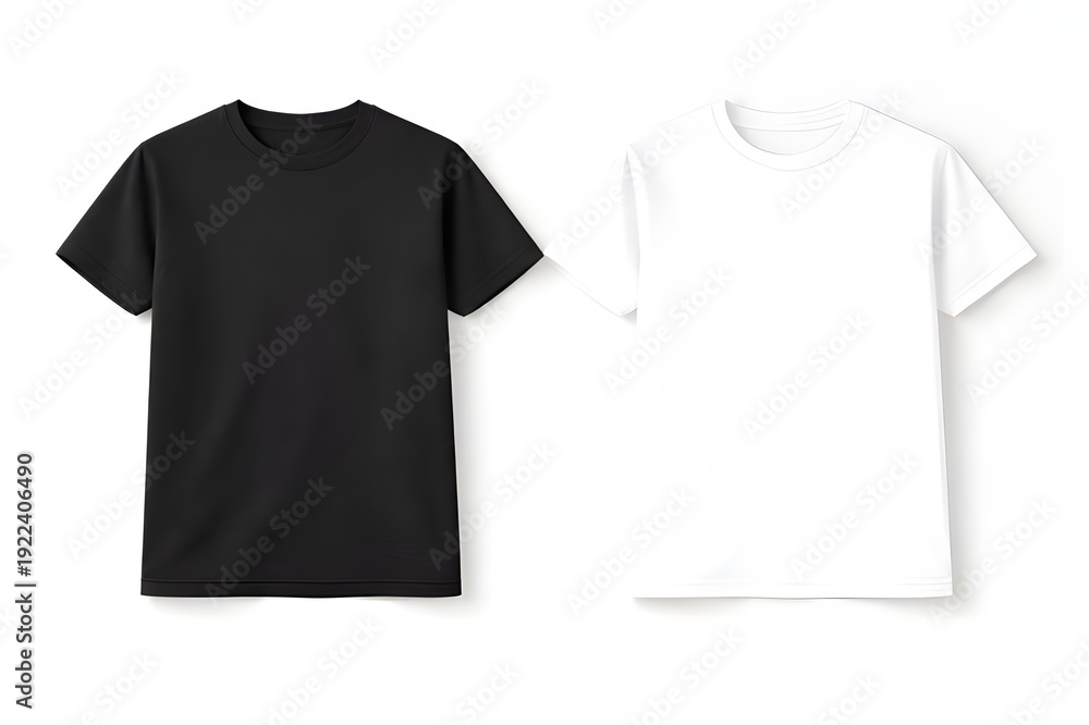 Fototapeta premium Black and White Crewneck T-Shirt Duo Flat-Lay Mockup — Dual Chest Print Area for Ecommerce Listing