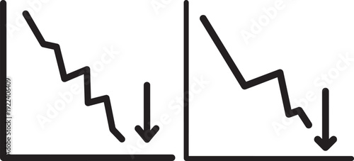 Falling graph icons illustrating financial decline, stock market crash, or negative trends with downward arrows.