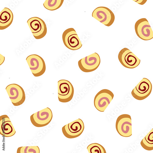 Roll Cake Seamless Pattern. Bakery background. Perfect for bakery packaging, website backgrounds, textile printing, fabric design