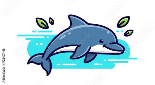 Dolphin swimming playfully with leaves in ocean water symbolizing freedom and joy in a natural aquatic environment with a calming atmosphere