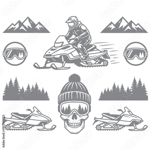 Snowmobile Winter Sports Elements Collection