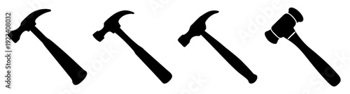 Set of black silhouette hammer icons vector pack isolated on white background for construction tools