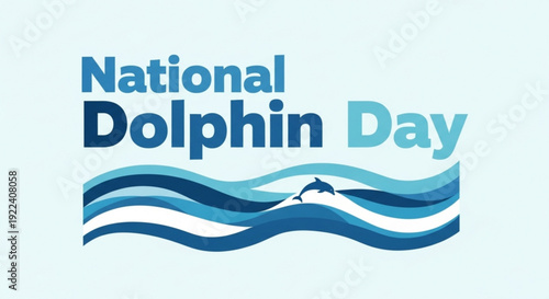 National dolphin day celebration with ocean waves and marine life symbol
