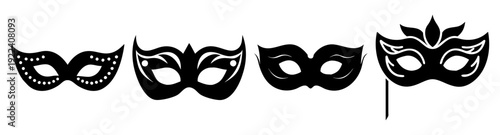 Elegant Black Masquerade Mask Silhouette Vector Icon Pack for Party Decor and Invitations