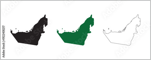 United Arab Emirates Map Silhouette Solid Black Outline and Satellite Style Vector Isolated on White Background