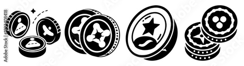 Silhouette vector icon pack of circular progress tokens with arrows for business growth and success steps