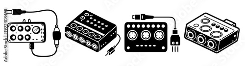 USB Audio Interface Vector Icon Pack Silhouette Studio Equipment Sound Recording Studio Gear Black White Minimalist