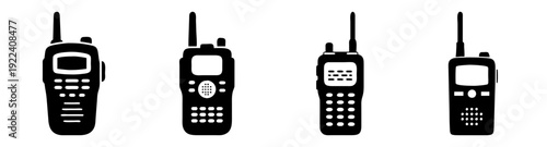 Silhouette vector icon pack of walkie talkie set isolated on white background for communication design