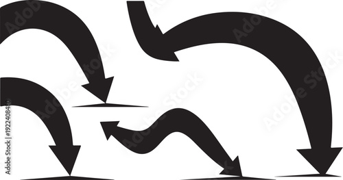 Black Arrows Pointing Downward in Different Directions and Shapes
