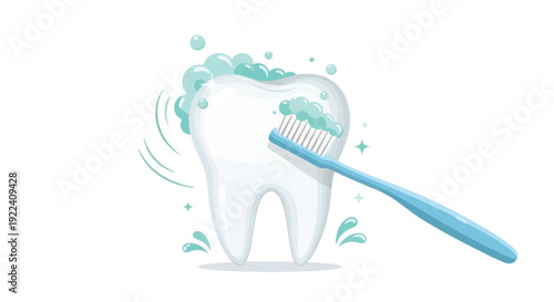 Healthy Tooth with Toothbrush - Oral Hygiene and Dental Care Concept
