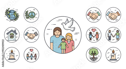 Diverse Family Icons & Symbols of Peace, Unity, and Love