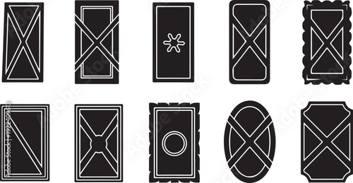 Collection of various black and white icons and symbols