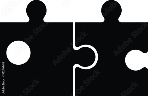 Puzzle pieces icon, connection partnership teamwork concept minimalist black vector illustration isolated on white background for business solution design