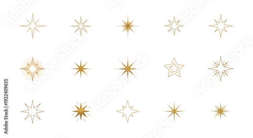 Golden Starburst Sparkle Icons Set - Abstract Festive Decorative Elements