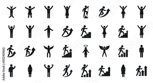 Silhouette Figures: Success, Growth, Achievement, and Celebration Icons