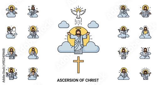 Ascension of Christ Collection: Jesus in Heaven with Holy Spirit Dove and Cross