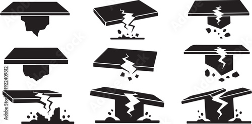 Black and white illustrations of breaking ground surfaces