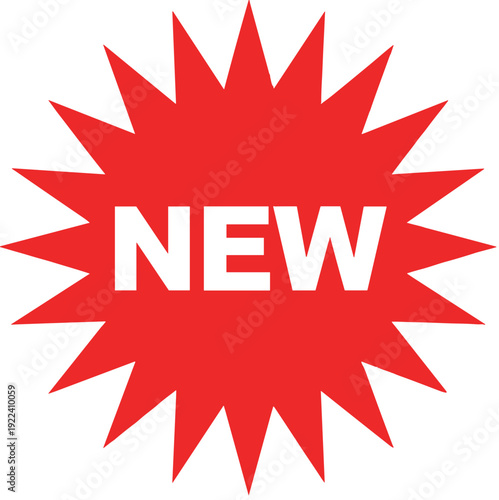 New label starburst badge icon, red promotion sticker symbol vector illustration isolated on white background for marketing sale 
