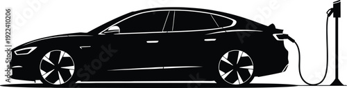 Electric Car Charging Silhouette - EV Vehicle Outline with Charger