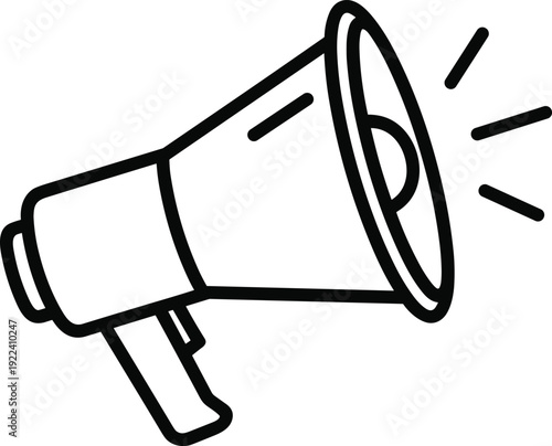 Megaphone line icon with sound rays, announcement speaker symbol minimalist black outline vector illustration isolated on white background