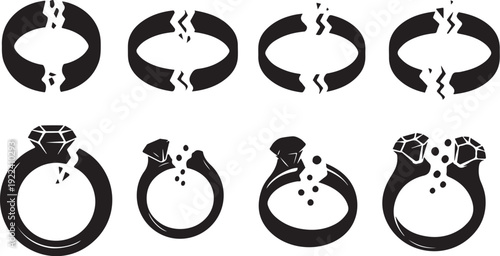 Collection of black ring icons with various designs shown