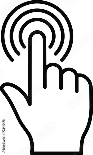 Hand touch gesture icon with tapping finger, touchscreen click symbol for digital interface interaction, isolated black line vector on white background