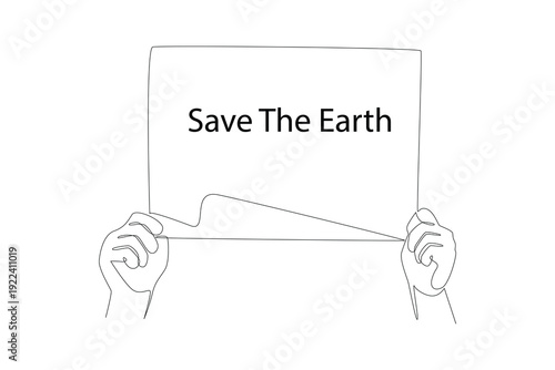 Hands Holding Save Earth Sign. Earth Day and Eco Campaign Concept. Single line draw design Video 4k. Footage graphic illustration