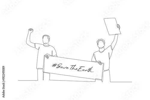 People Protesting Save The Earth. Earth Day and Eco Campaign Concept. Single line draw design Video 4k. Footage graphic illustration