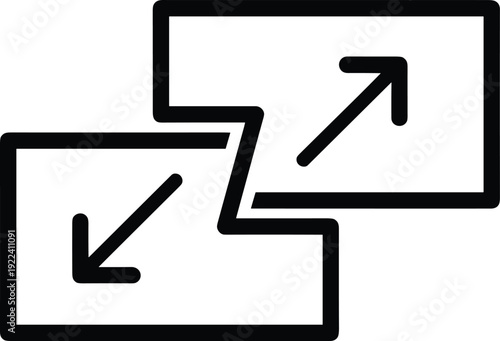 Expand arrows icon, fullscreen maximize and minimize symbol minimalist black outline vector illustration isolated on white background design