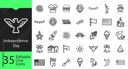 35 Independence Day and 4th of July Editable Line Icons Set