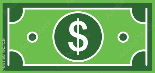 Dollar banknote icon, money cash currency symbol green vector illustration isolated on white background for finance business concept