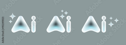 Modern Glowing AI Icon Set with Neon Gradient Style, AI Logo, Artificial Intelligence Symbols, Generative AI Buttons Vector Illustration.