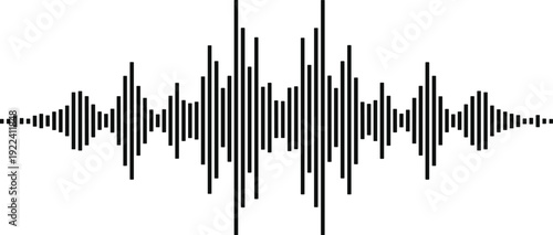 Audio sound wave waveform icon, digital music frequency signal visualization, abstract black equalizer vector illustration isolated on white background