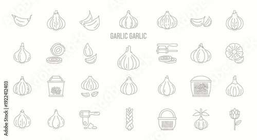 Garlic Icon Set: Fresh Ingredients and Culinary Art