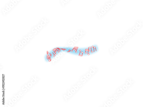 Red outline music notes on blue staff lines with soft glow effect for song writing projects and educational materials related to musical theory or artistic composition for schools and hobbyists alike