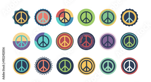 Colorful Peace Sign Icons Collection - Flat Design