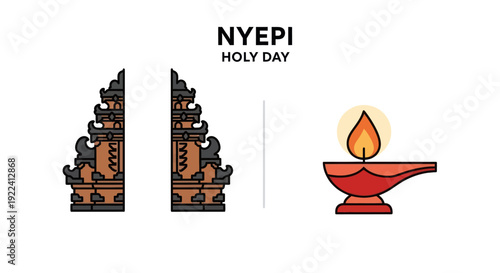 Nyepi Holy Day: Balinese Gate and Oil Lamp, Day of Silence Concept