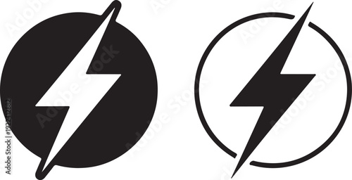 Two distinct black and white lightning bolt icons enclosed within circular shapes