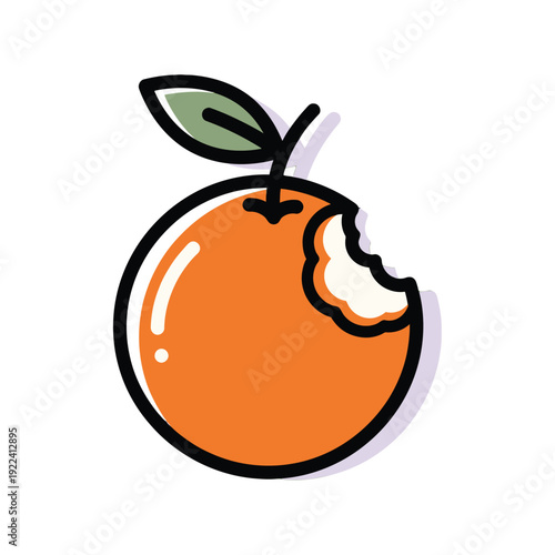 Orange with bite taken out and green leaf fruit bitten 1