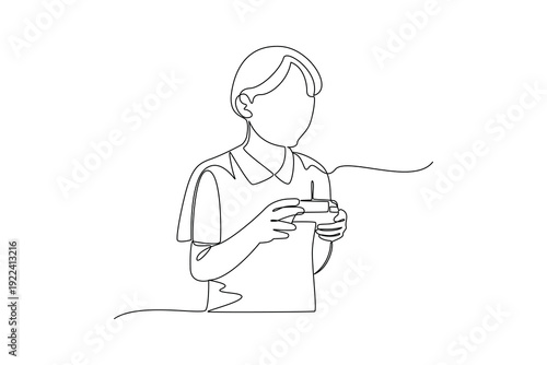 Young Child Holding Smart Device. Ai and Human Colaboration Concept. Single line draw design Video 4k. Footage graphic illustration