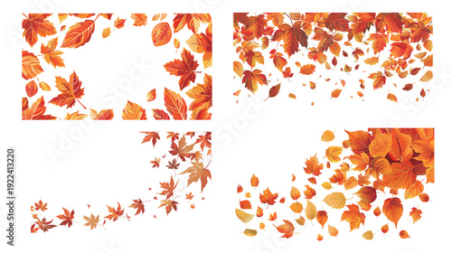 Fall leaves vector design with colorful autumn foliage, maple oak and birch leaf elements isolated on white background, seasonal nature decoration set for harvest festival, thanksgiving and branding 