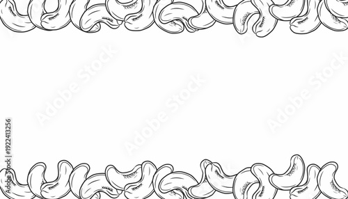 Cashew background pattern. Frame Hand Drawn Nut Illustration. Minimal Outline Vector. Frame and Background Design.