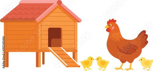 Mother Hen with Chicks Vector Illustration  Farmyard Scene