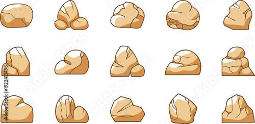 Cartoon Rock Vector Set  Cute Stone and Boulder Icons