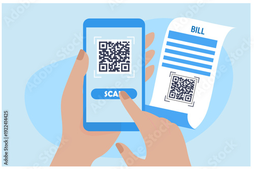  scans QR code from paper bill invoice with mobile app 