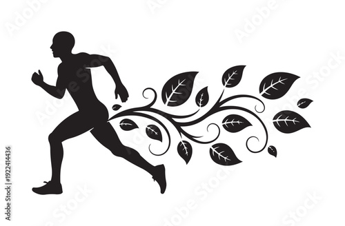 Man Running with Leaves Silhouette.
