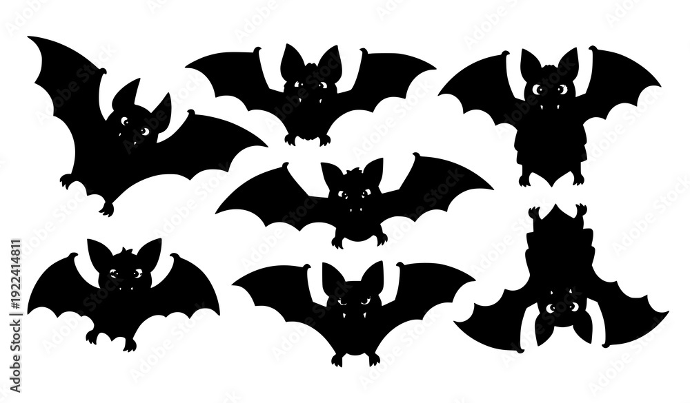 Fototapeta premium Cartoon Halloween Bat Vector Illustration Set 